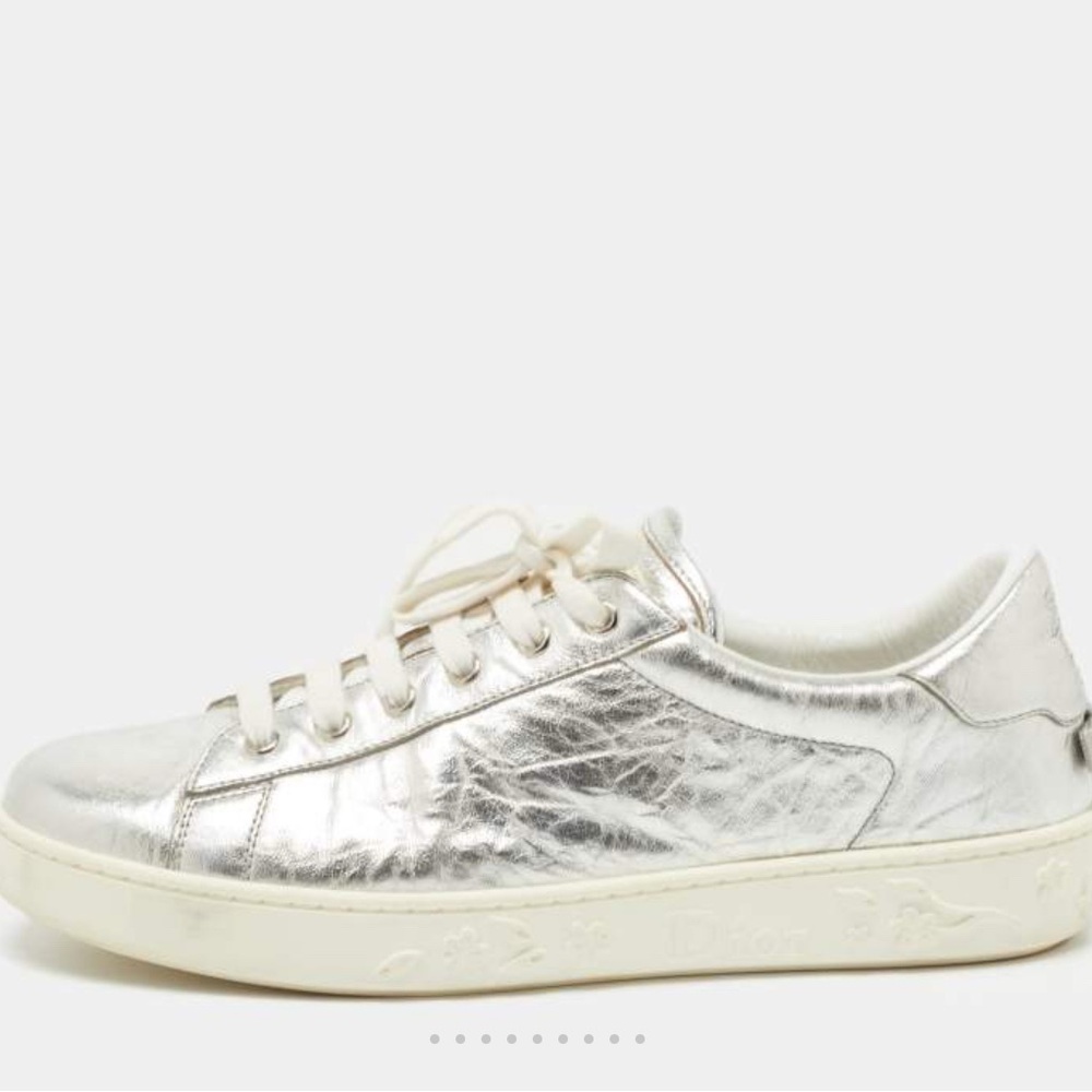 Dior Silver Metallic Sneakers with Textured Finish
